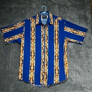 Vintage Wrangler Blue Pearl Snap Short-Sleeve Aztec Print Size XL